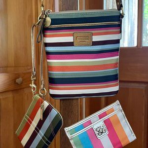Multi Striped Coach Crossbody w/ Accessories